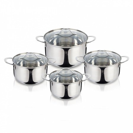 8 DALIŲ PUODŲ RINKINYS. PLIENINIAI PUODAI BERLINGER HAUS BH-6663-8 dalių puodų rinkiniai BerlingerHaus-Puodų rinkiniai Berlinger